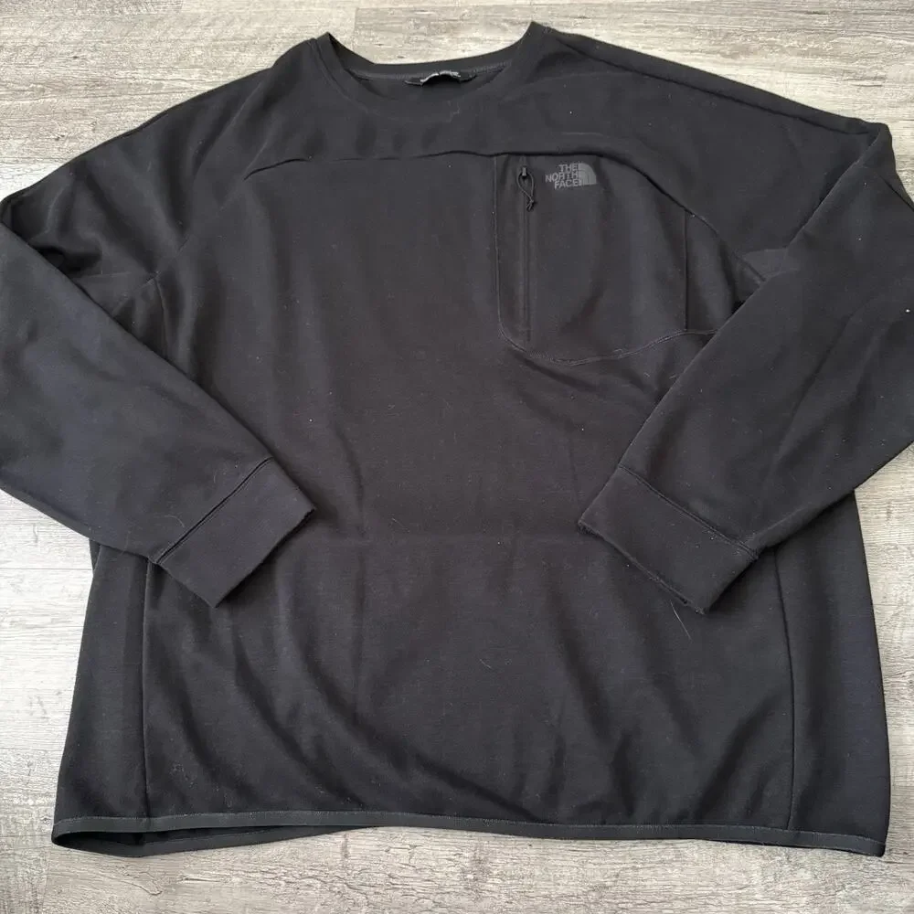 The North Face Sweatshirt Men XXL Black Crewneck Never Stop Exploring Zip Pocket